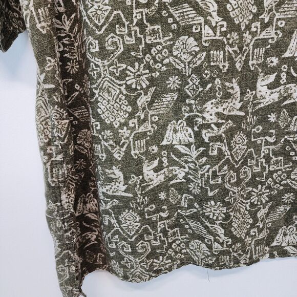 Bill Blass Aztec Hawaiian Shirt Mens XL Green 100% Cotton Button Front Aloha - Picture 7 of 13